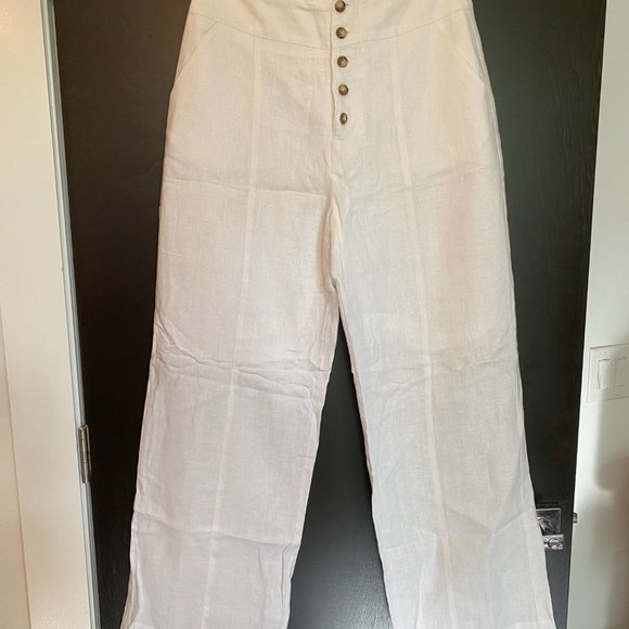 Wide Leg White Linen Pant SZ 8 - Picture 5 of 11